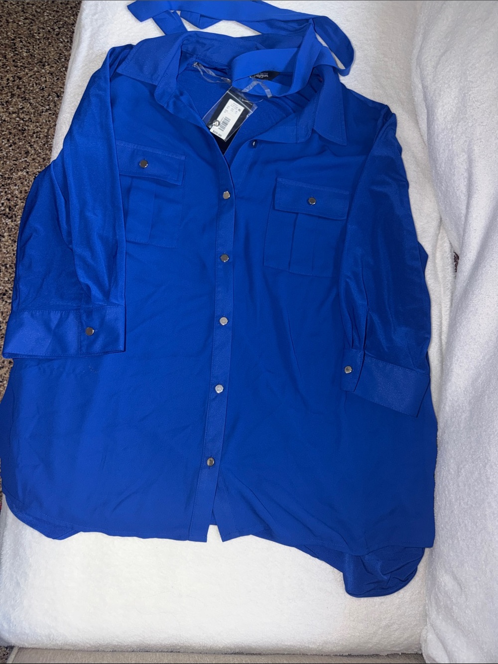 Investments Royal Blue Button-Front Utility Blouse